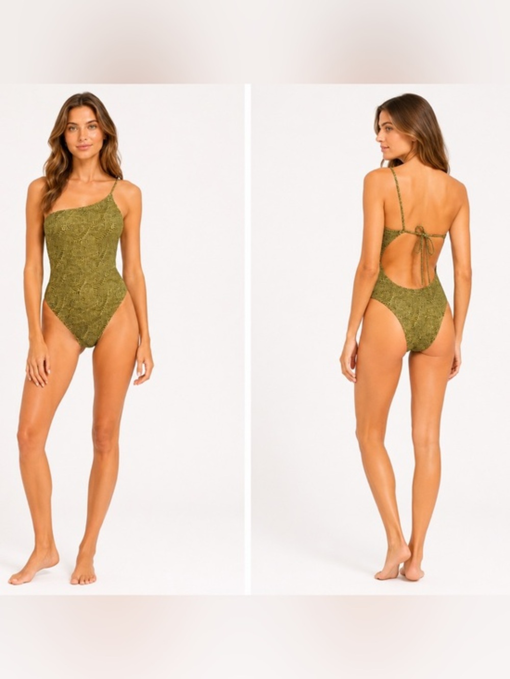 NWT Vix Paula Hermanny One Shoulder One Piece Swimsuit Olive Gold S